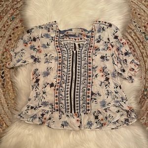 Lucky Brand Floral Boho Peasant Blouse - size small